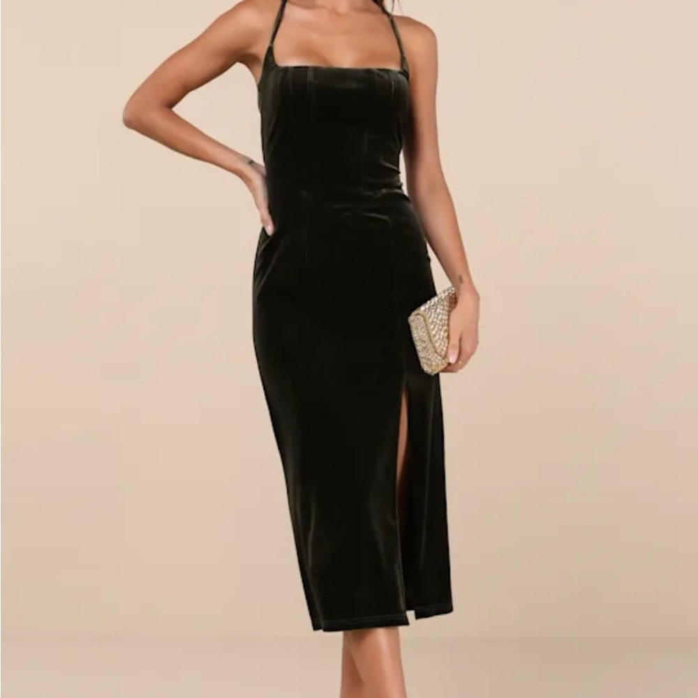 Women’s Olive Velvet Olive Green Midi Dress - XS, Lulus
